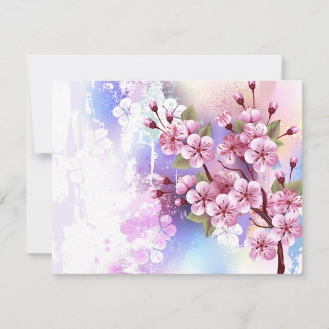 Pink Sakura on Painting Background Save The Date (Front)