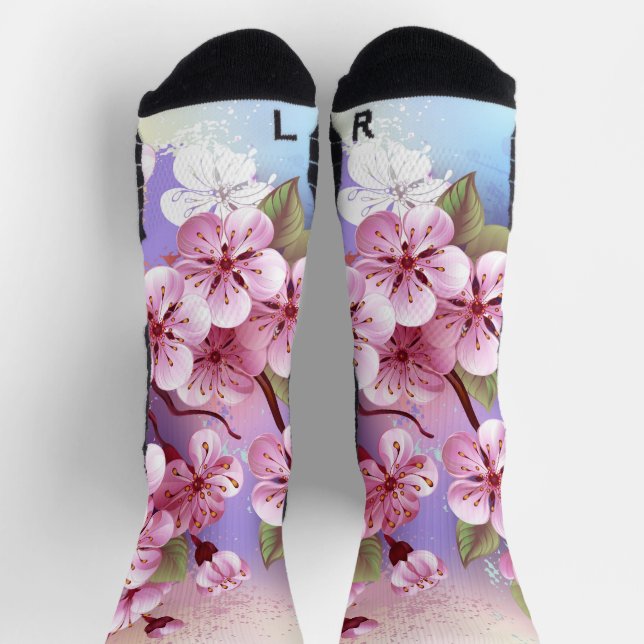 Pink Sakura on Painting Background Socks (Top)