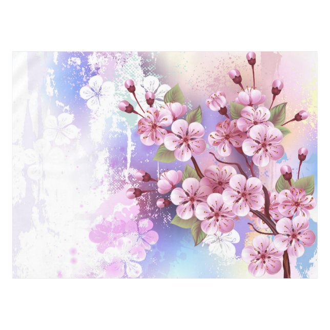 Pink Sakura on Painting Background Tablecloth (Front (Horizontal))