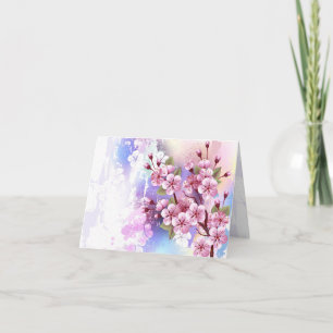 Pink Sakura on Painting Background Thank You Card