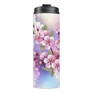 Pink Sakura on Painting Background Thermal Tumbler