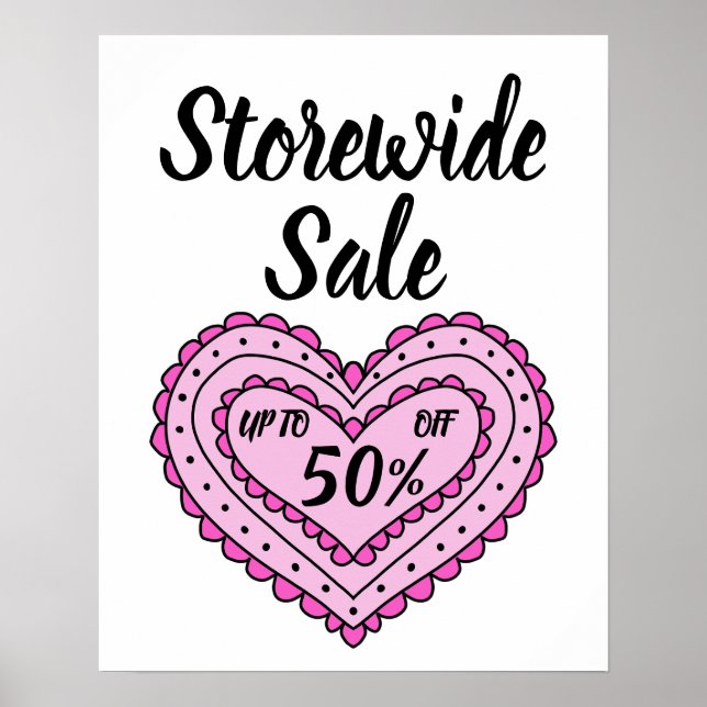 Pink Sale Sign, Valentine Day Sale, Boutique Poster (Front)