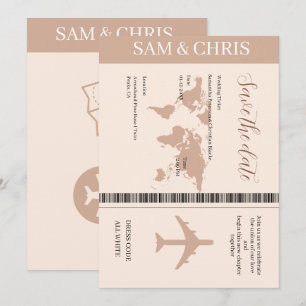 Pink Salmon Boarding Pass World Map Travel Invitation