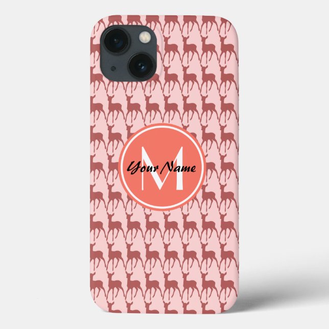 Pink Salmon Deer, Custom Monogram, Personalised Case-Mate iPhone Case (Back)