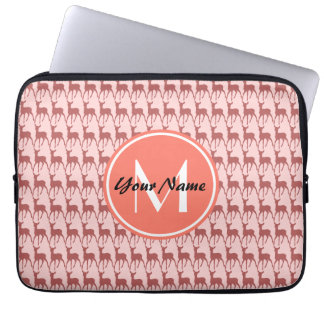 Pink Salmon Deer, Custom Monogram, Personalised Laptop Sleeve