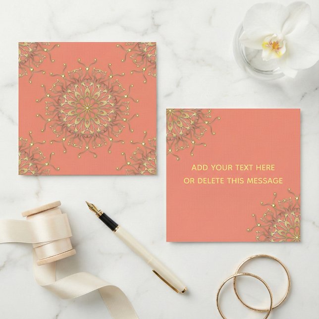 Pink Salmon & Gold Filigree Mandala With Diamonds Card (Creator Uploaded)