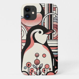 Pink Salmon Penguin Art In Geometry Retro Pastel Case-Mate iPhone Case