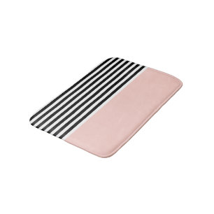 Pink Salt With Black and White Stripes Bath Mat