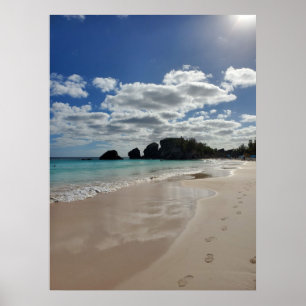 Pink Sand Beach with Footprints Poster