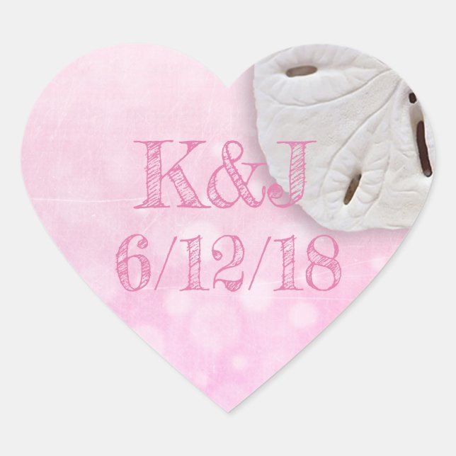 Pink Sand Dollar Seaside Wedding Stickers (Front)