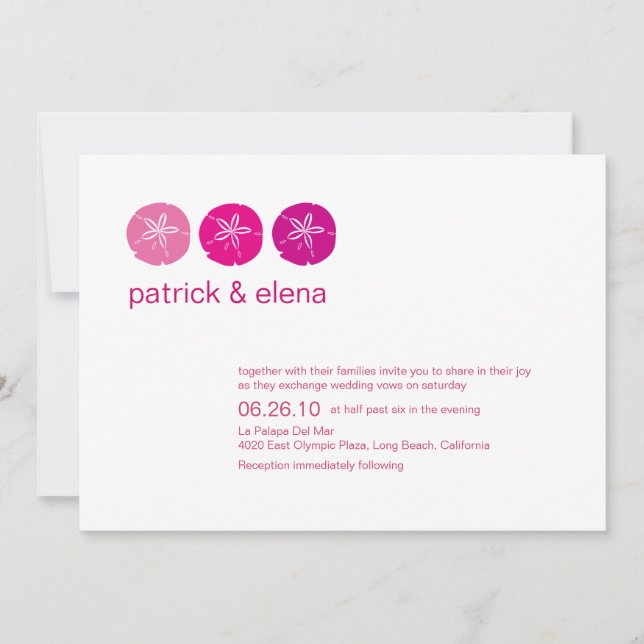 Pink Sand Dollars, Beach Wedding Invitation (Front)