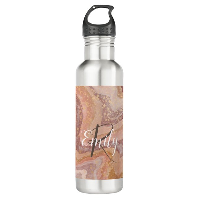 Pink Sandstone Agate Marble Abstract Name Monogram 710 Ml Water Bottle (Front)