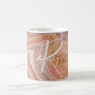 Pink SandStone Agate Marble Abstract Name Monogram Coffee Mug