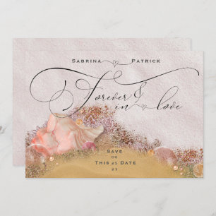 Pink Sandy Beach Seashells Forever in Love Invitation