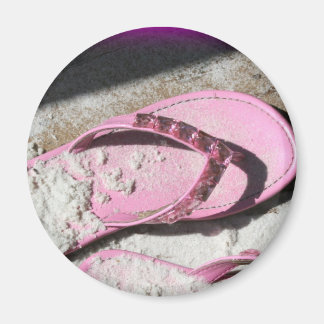 Pink sandy flip flop sandals on Florida beach Magnet