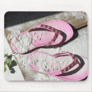 Pink sandy flip flop sandals on Florida beach Mouse Pad