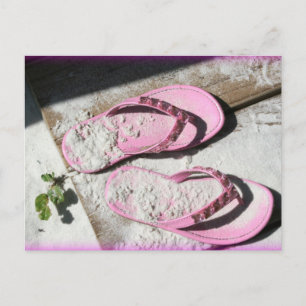 Pink sandy flip flop sandals on Florida beach Postcard