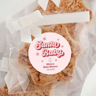 Pink Santa Baby Baby Shower Favour Classic Round Sticker
