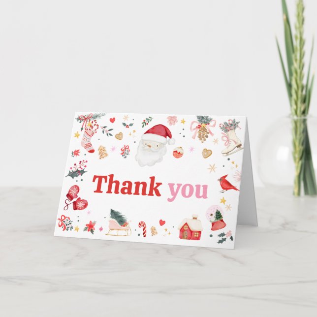 Pink Santa Baby Baby Shower  Thank You Card (Front)