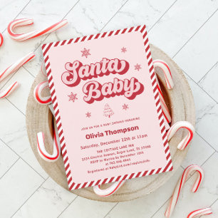 Pink Santa Baby Christmas Baby Shower Invitation