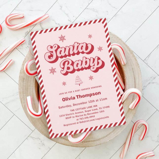 Pink Santa Baby Christmas Baby Shower Invitation (Creator Uploaded)