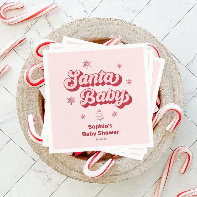Pink Santa Baby Christmas Baby Shower Napkin (Creator Uploaded)
