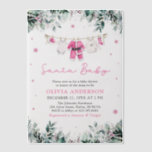 Pink Santa Baby Christmas Clothesline Baby Shower Vellum Invitations<br><div class="desc">Celebrate the magic of the season with our Pink Santa Baby Christmas Clothesline Baby Shower Vellum Invitations! 🎀🎄✨ Featuring adorable pink baby clothes hanging on a festive Christmas clothesline, delicate holiday accents, and elegant typography, this invitation adds a sweet and whimsical touch to your baby shower. Printed on luxurious translucent...</div>