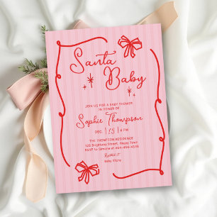 Pink Santa Baby Red Doodle Christmas Baby Shower Invitation