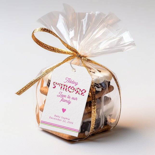 Pink Santa Baby S’mores Favour Tag (S'more Love favor tag - Baby Shower)