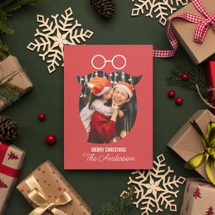 Pink Santa Beard With Glasses Family Photo Xmas Card