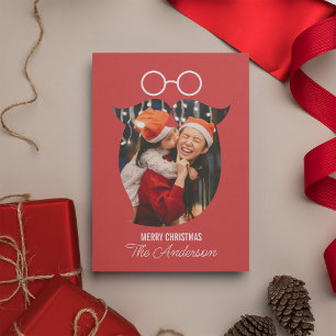 Pink Santa Beard With Glasses Family Photo Xmas Postcard