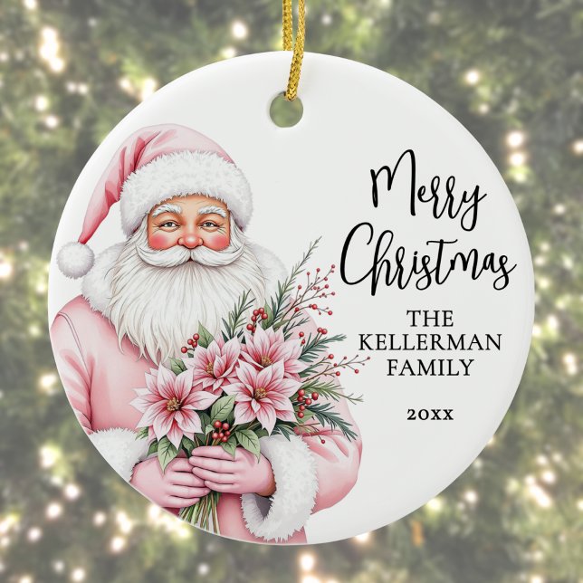 Pink Santa Christmas Ceramic Tree Decoration (Pink Santa Merry Christmas Ceramic Ornament)