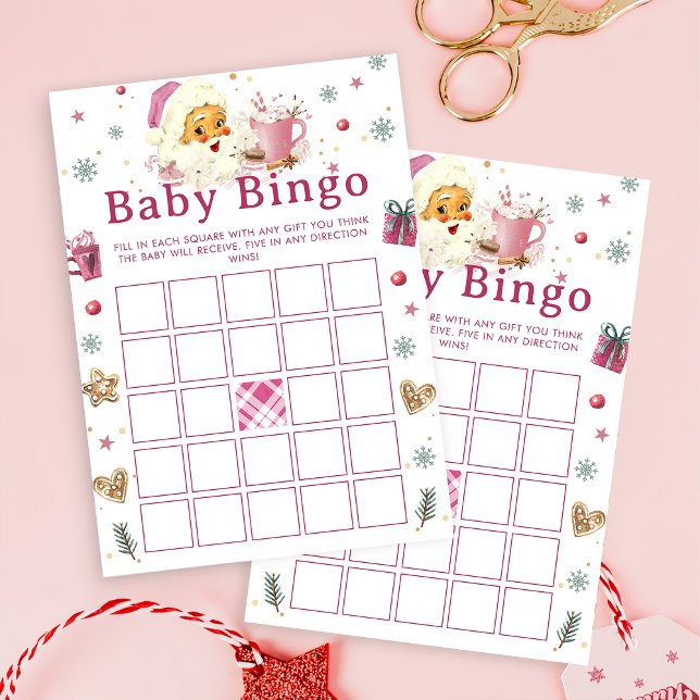 Pink Santa Christmas Cookie Baby Shower Bingo Game Invitation (Creator Uploaded)