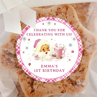 Pink Santa Christmas Cookie Birthday Party Classic Round Sticker