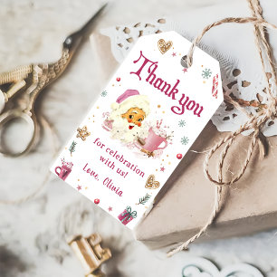 Pink Santa Christmas Cookie Birthday Party Gift Tags
