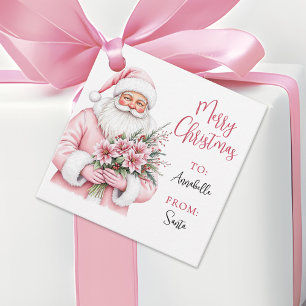 Pink Santa Christmas Gift Tag Sticker