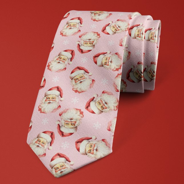 Pink Santa Claus Christmas Snowflake Holiday Tie (Creator Uploaded)
