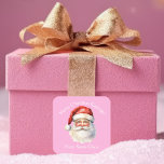 Pink Santa Claus Custom Girls Christmas Gift Square Sticker<br><div class="desc">Customise these nostalgic pink Santa Claus gift labels with your own personalised text with your little girl's name in white script. This beautiful old fashioned drawing of Santa's red hat and white beard are the perfect holiday stickers for your children's presents under the tree on Christmas day.</div>