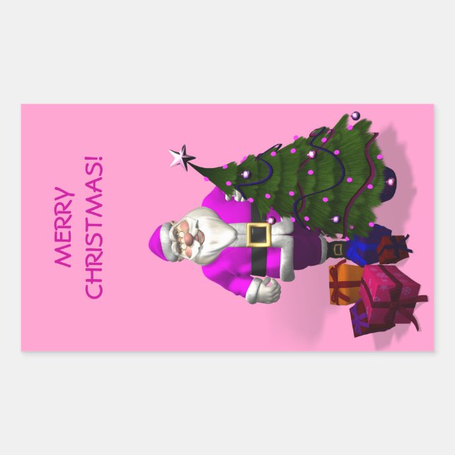 Pink Santa Claus Rectangular Sticker (Front)