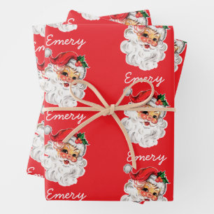 Pink Santa Face Customised Christmas Holiday xmas Wrapping Paper Sheet