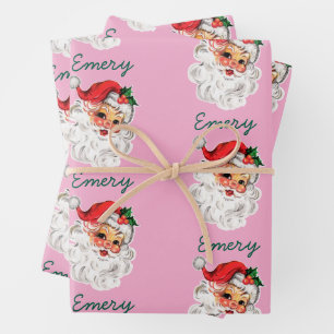 Pink Santa Face Customised Christmas Holiday xmas Wrapping Paper Sheet