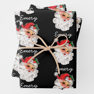 Pink Santa Face Customised Christmas Holiday xmas Wrapping Paper Sheet