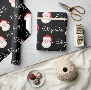 Pink Santa Face Personalize Christmas Holiday gift Wrapping Paper