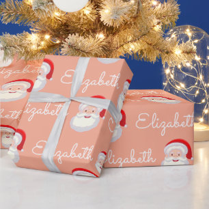 Pink Santa Face Personalize Christmas Holiday gift Wrapping Paper