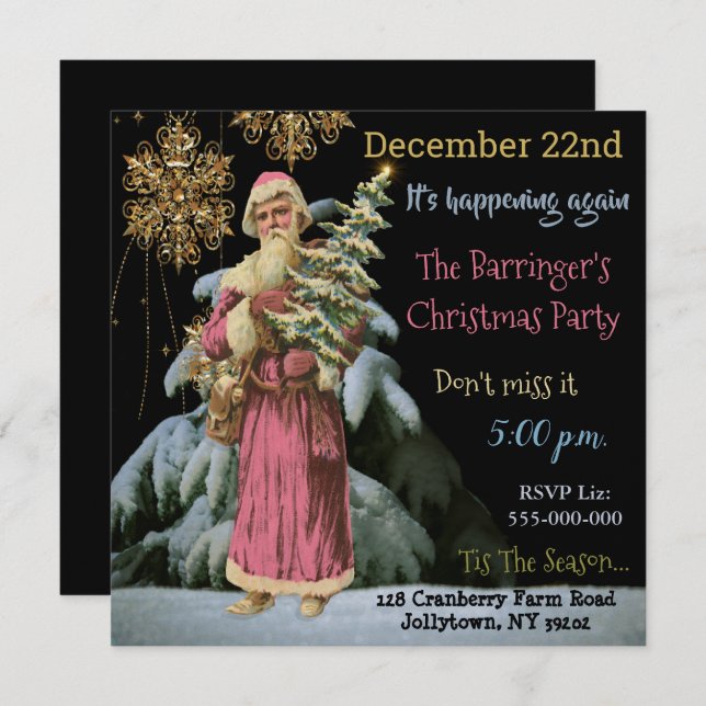 Pink Santa from Christmas Past Invitation (Front/Back)
