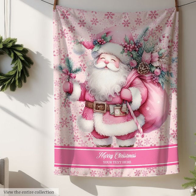 Pink Santa Girls Blanket Custom Name Pinkmas (Pink Santa Girls Blanket Custom Name Pinkmas)