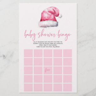 Pink Santa Hat Christmas Bingo Baby Shower Game Stationery