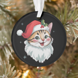 Pink Santa Hat Retro Cute Kitty Cat Christmas Ornament