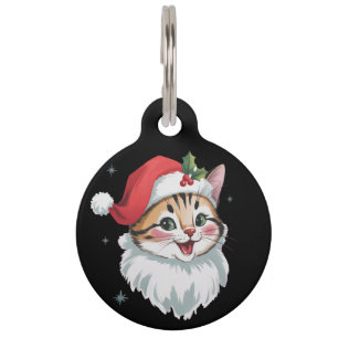 Pink Santa Hat Retro Cute Kitty Cat Christmas Pet Tag
