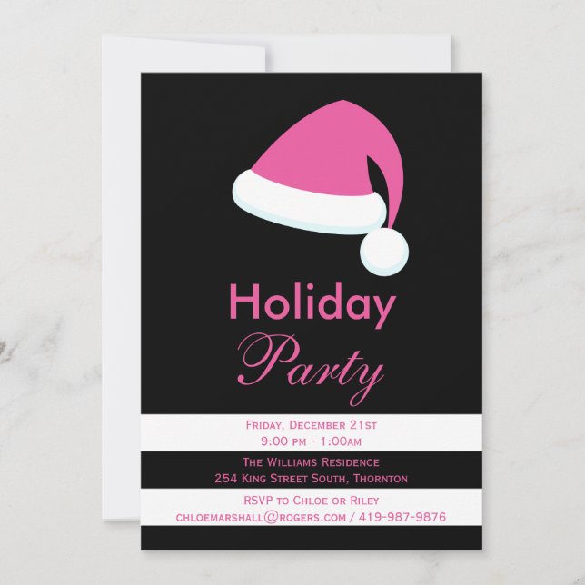 Pink Santa Holiday Party Invitation (Front)
